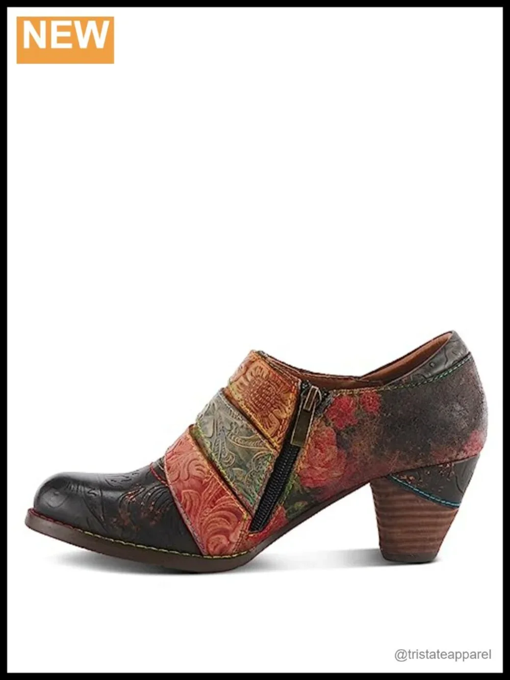 Women's Hand Painted Leather Ankle Booties with Buckle Zipper